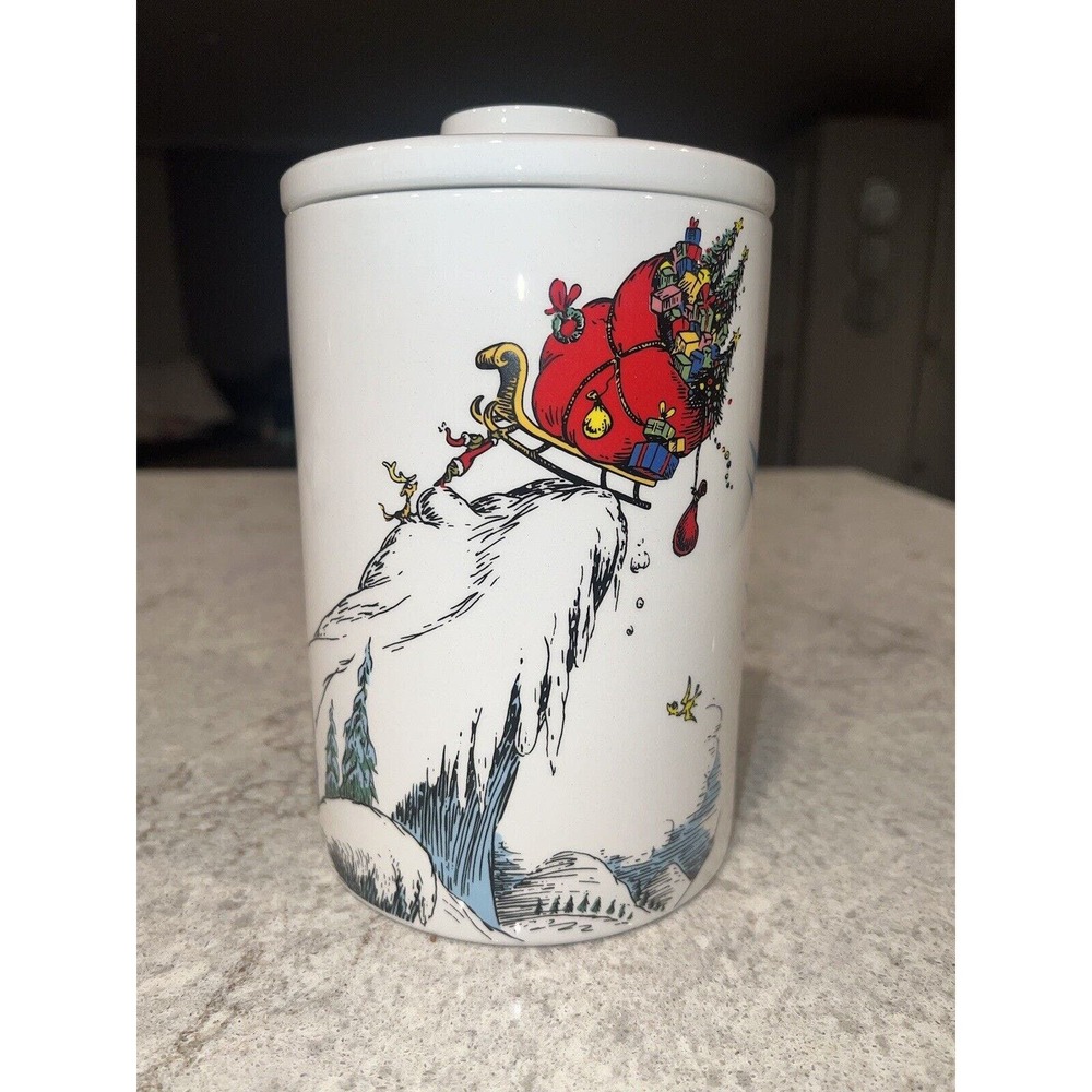 The Grinch Cookie Jar Canister w/ Sealed Lid Dr.Seuss Stole Christmas Ceramic